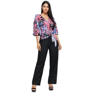 Say What? Floral Wrap Blouse - Pink and Blue. Size S